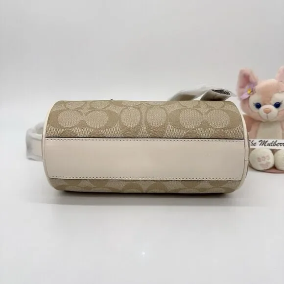 COACH LACEY Top Handle Crossbody Bag Signature Canvas Chalk Khaki Tassel CK689